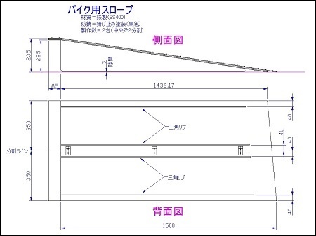 縞鋼板、鉄板のスロープ:バイクコンテナ用の２分割のスロープを製作して神戸市のお客様へ
